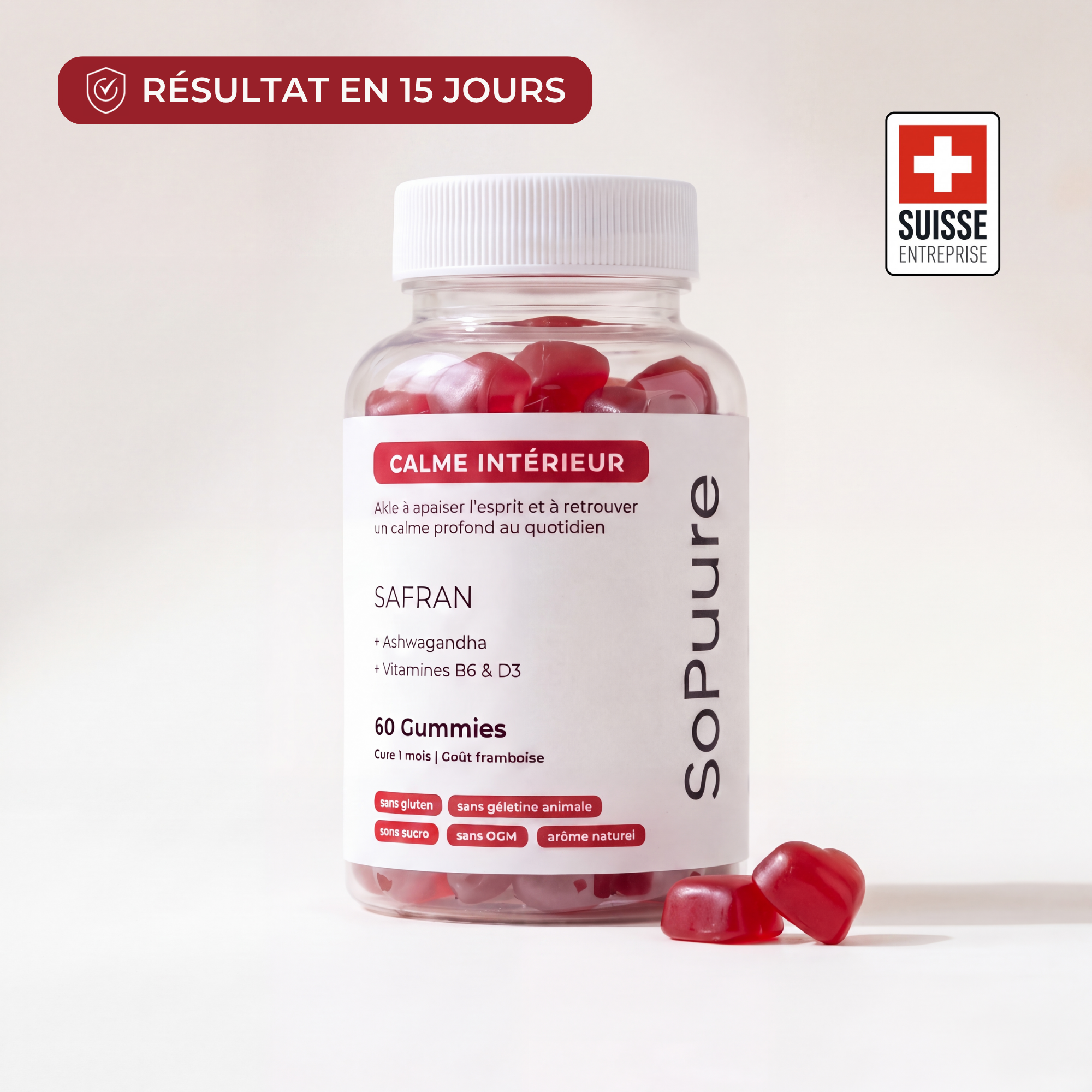 Gummies calme Intérieur au safran goût framboise
